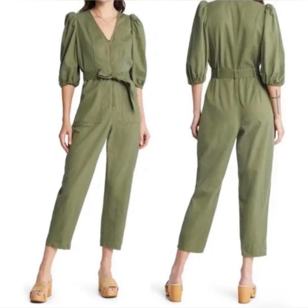 Treasure & Bond Woven‎ Zip Front Jumpsuit | Olive Green | XXS
